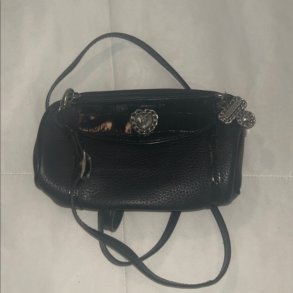Brighton Black Leather Crossbody Bag with Silver Accents